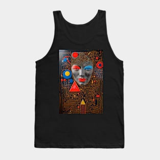 Artistic Gaze: Expressive Woman's Face in Dark Framed Artwork Tank Top